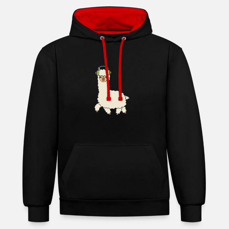 Alpaga avec un casque. - Sweat à capuche contrasté - noir/rouge