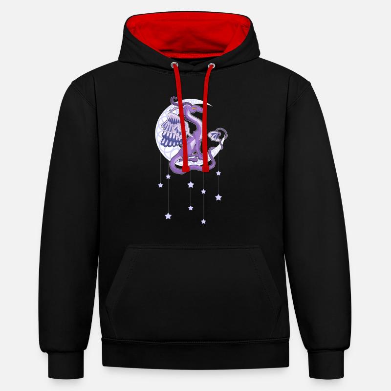 Vendel Dragon - la lune - Sweat à capuche contrasté - noir/rouge