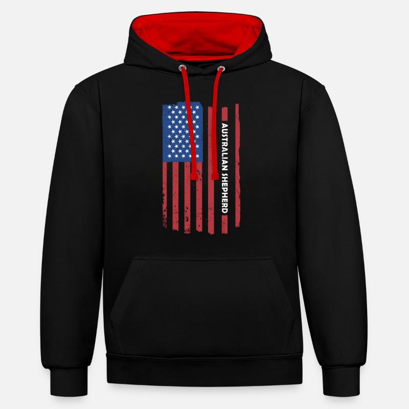 Chien Aussie Us Drapeau - Sweat à capuche contrasté - noir/rouge