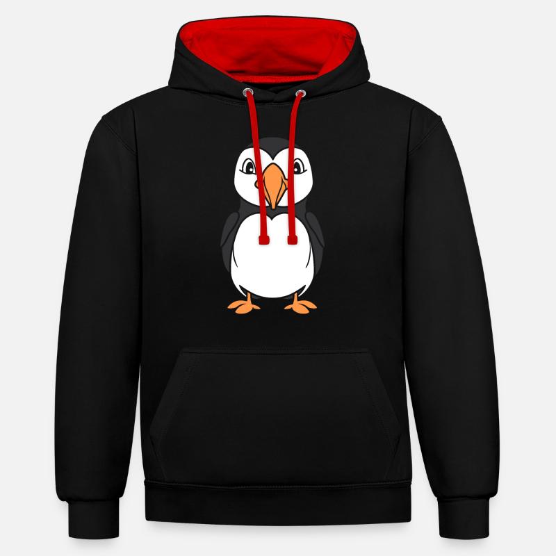 macareux - Sweat à capuche contrasté - noir/rouge