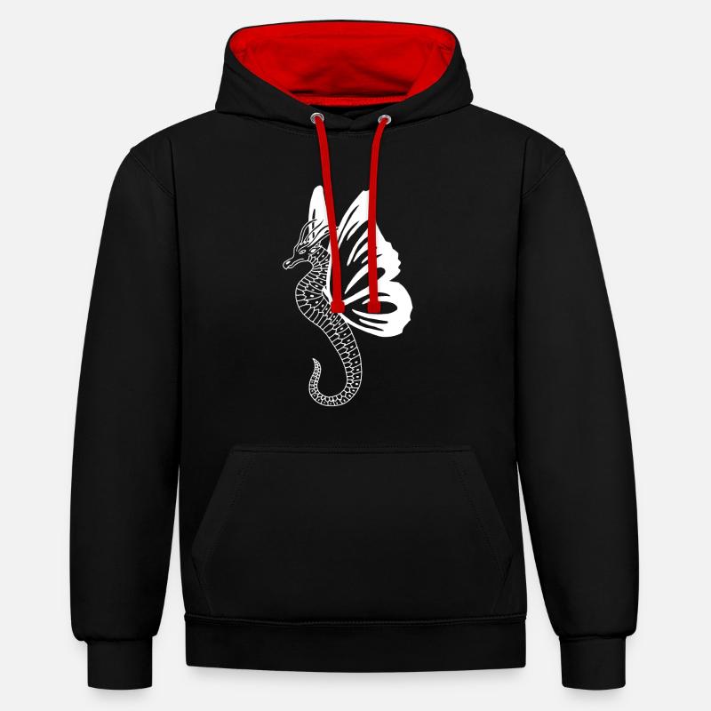 Dragon papillon blanc - Sweat à capuche contrasté - noir/rouge