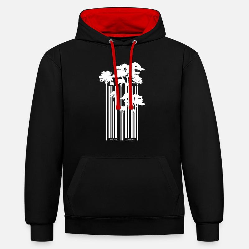 Barcode - Kontrast-Hoodie - Schwarz/Rot