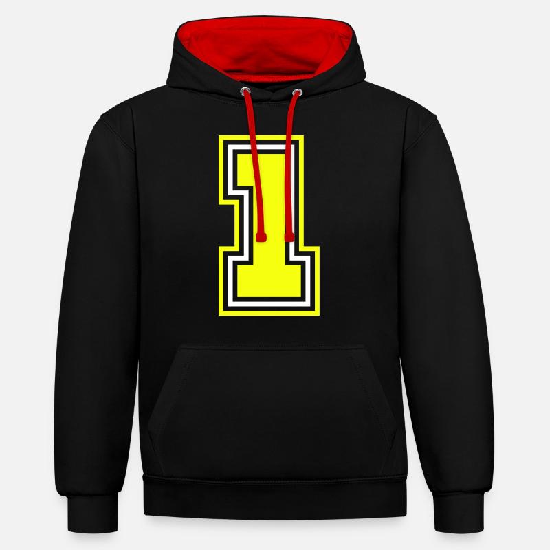 1 symbole numérique - Sweat à capuche contrasté - noir/rouge