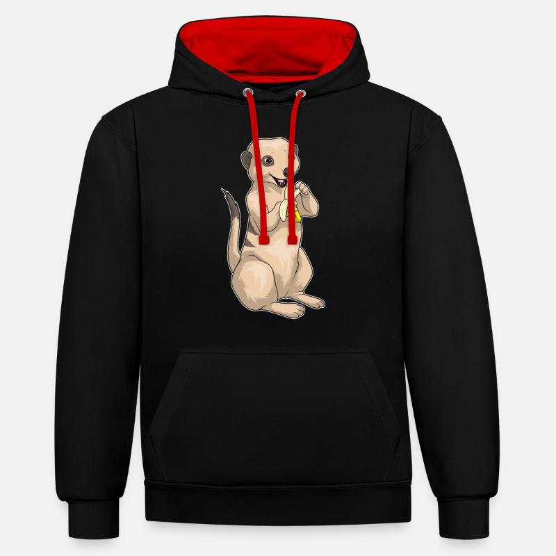 Suricate Banane - Sweat à capuche contrasté - noir/rouge