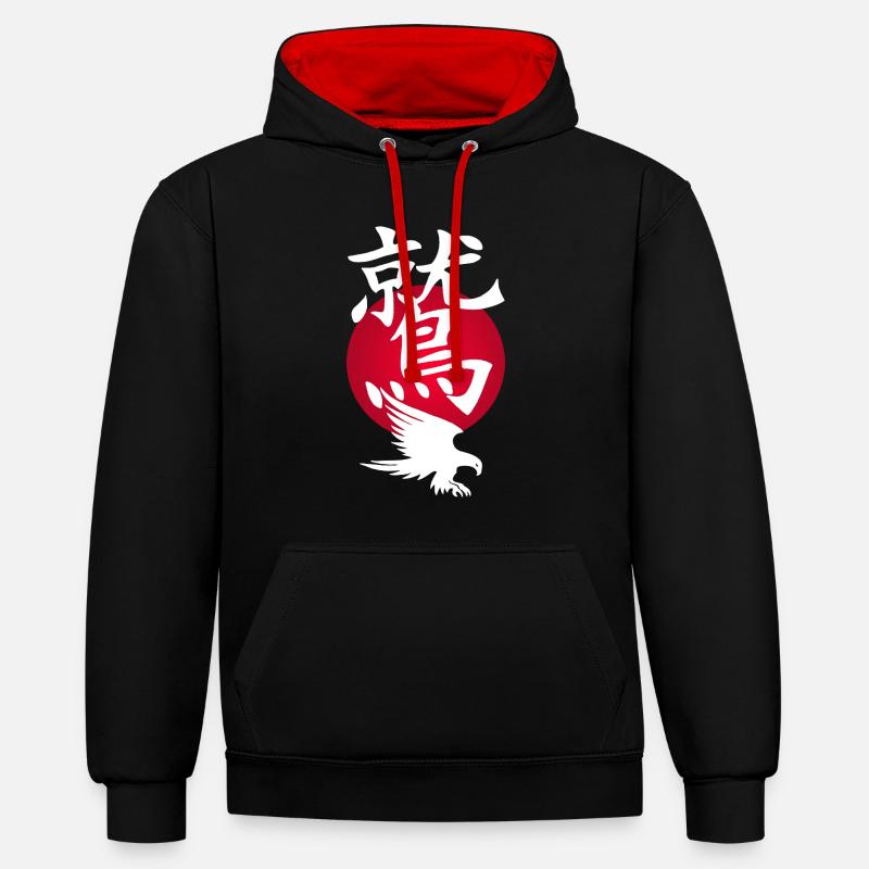 Aigle blanc et soleil rouge - Sweat à capuche contrasté - noir/rouge