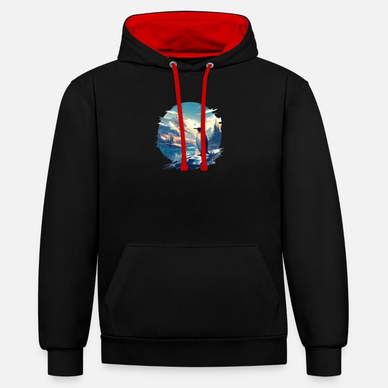 Pingouins Pingouin - Sweat à capuche contrasté - noir/rouge