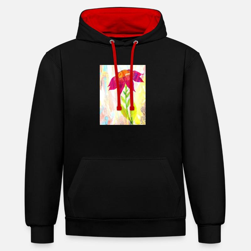 Une fleur - Sweat à capuche contrasté - noir/rouge