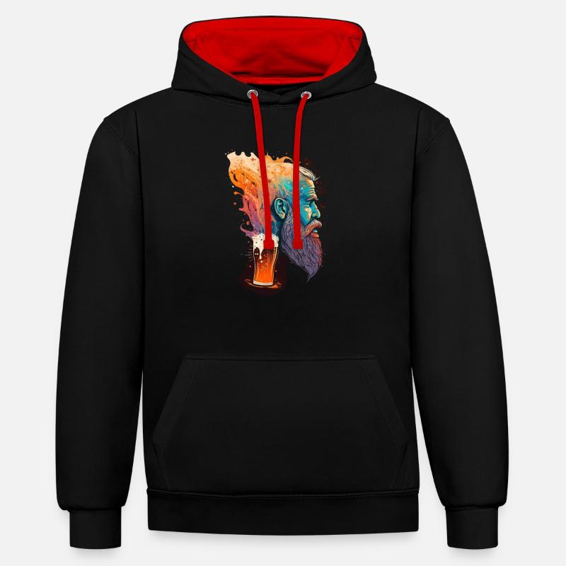 Buntes Psychedelisches Bier Design - Kontrast-Hoodie - Schwarz/Rot