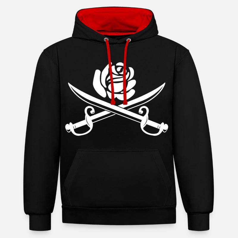 Rose blanche et épées croisées - Sweat à capuche contrasté - noir/rouge