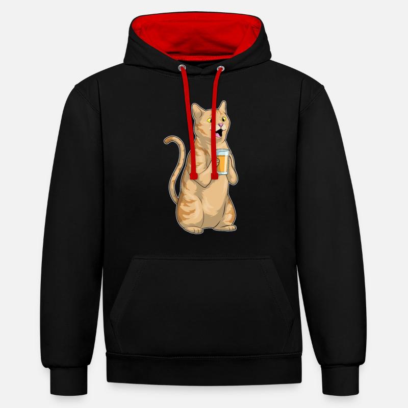 Jus de chat - Sweat à capuche contrasté - noir/rouge