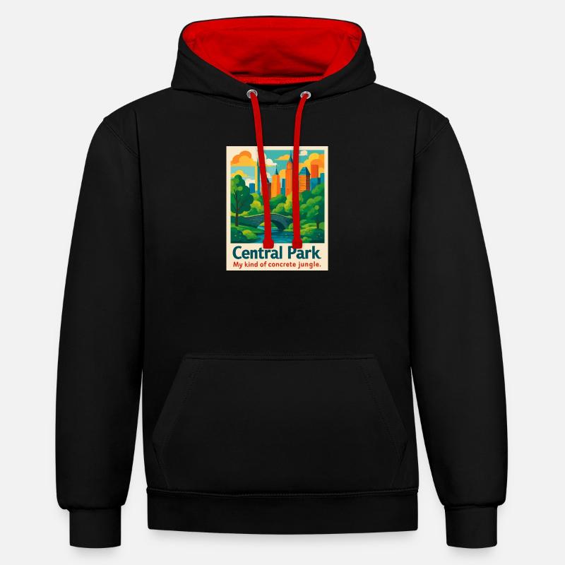 Ambiance de Central Park - Sweat à capuche contrasté - noir/rouge