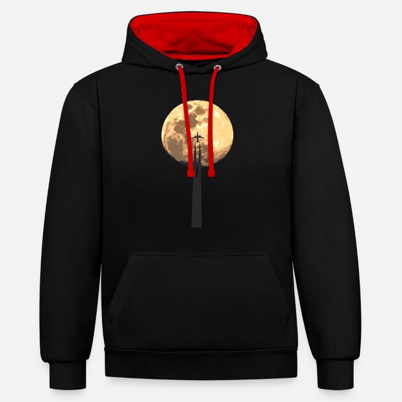 l'avion et la lune - Sweat à capuche contrasté - noir/rouge