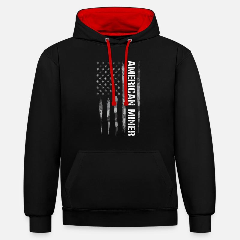 Mineur américain - Drapeau américain - Sweat à capuche contrasté - noir/rouge