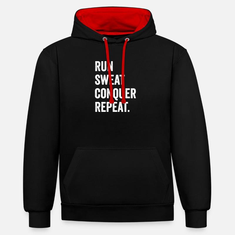Courir. Sueur. Conquérir. Répéter. - Sweat à capuche contrasté - noir/rouge