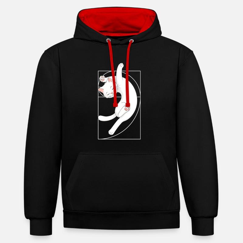 Chat en spirale de Fibonacci - Sweat à capuche contrasté - noir/rouge