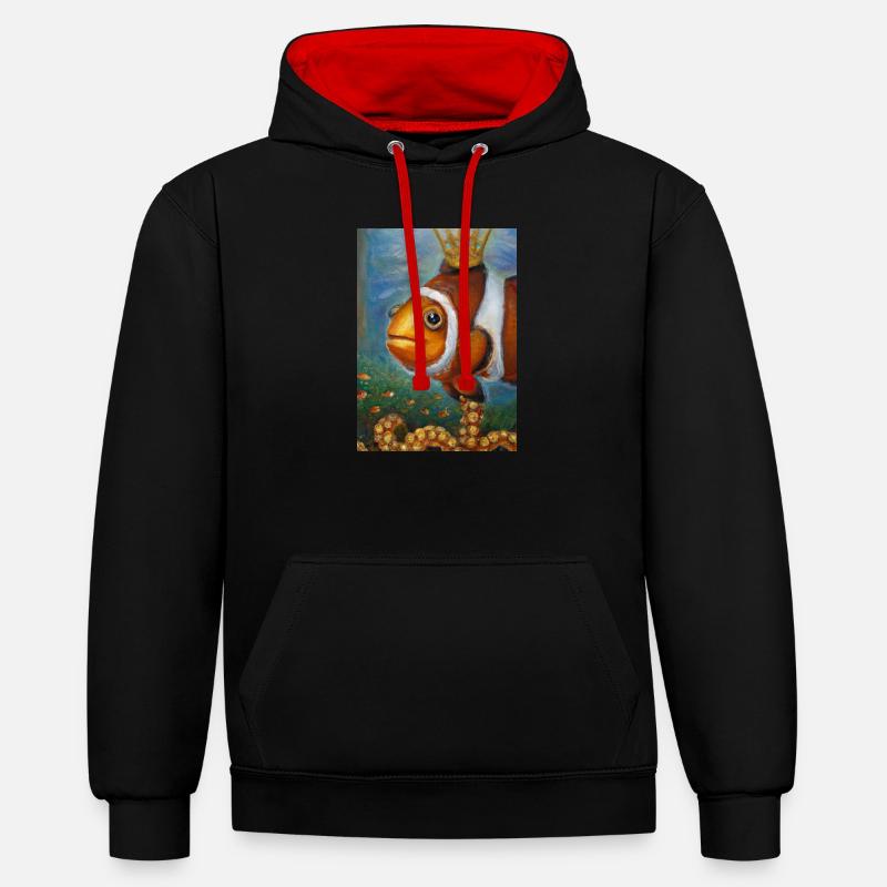 Clownfisch mit einer Krone - Kontrast-Hoodie - Schwarz/Rot