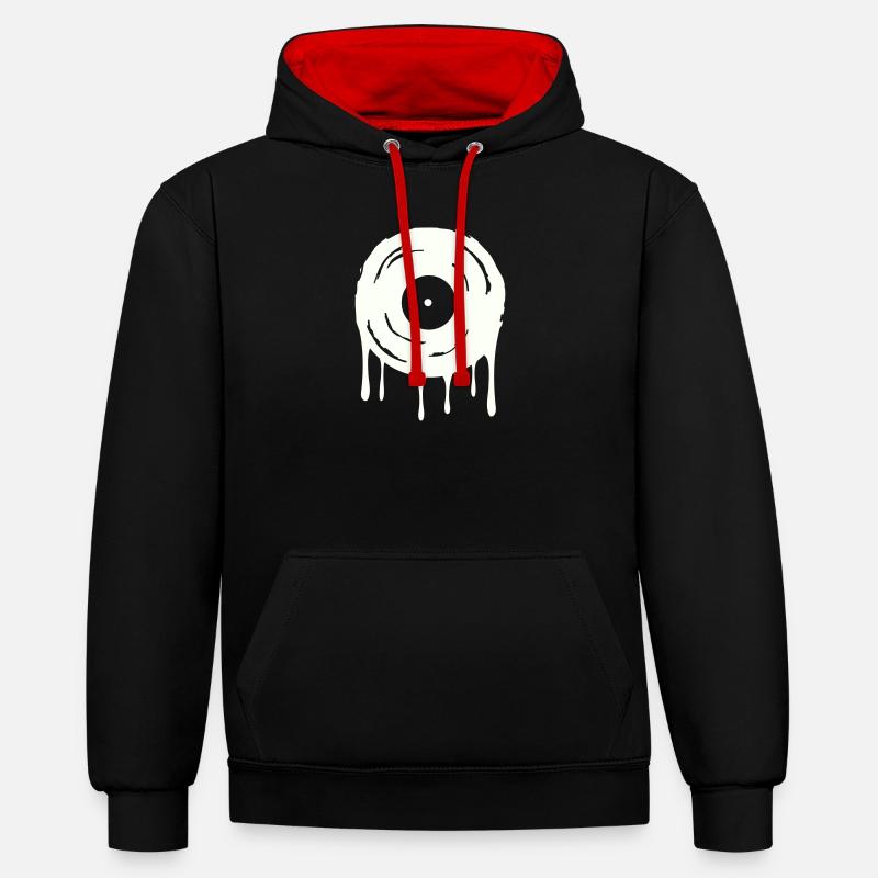 Schallplatte  - Kontrast-Hoodie - Schwarz/Rot