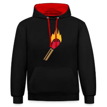 Streichholz Flamme - Kontrast-Hoodie - Schwarz/Rot - Vorne - Anna (173cm) & Nico (186cm)