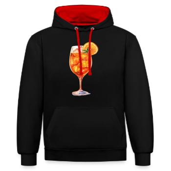 Apéritif, Spritz, Cocktail - Sweat à capuche contrasté - noir/rouge - Devant - Anna (173cm) & Nico (186cm)