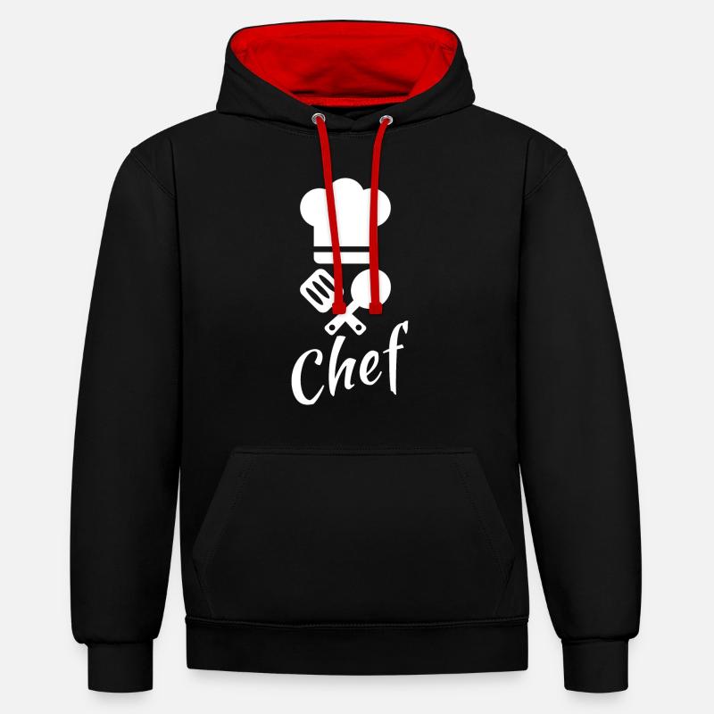 Chef cuisinier - Sweat à capuche contrasté - noir/rouge