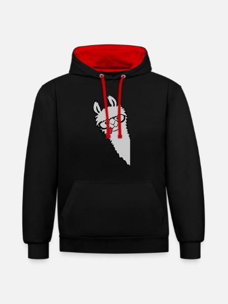 Nerd Horn Glasses Lama - Contrast hoodie - black/red