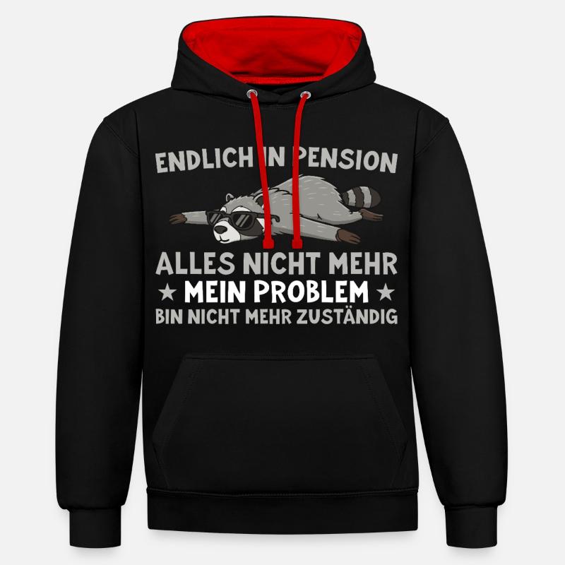 Pension Waschbär Non responsable - Sweat à capuche contrasté - noir/rouge