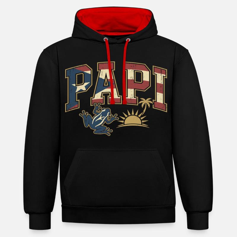 Papi Drapeau de Porto Rico - Sweat à capuche contrasté - noir/rouge