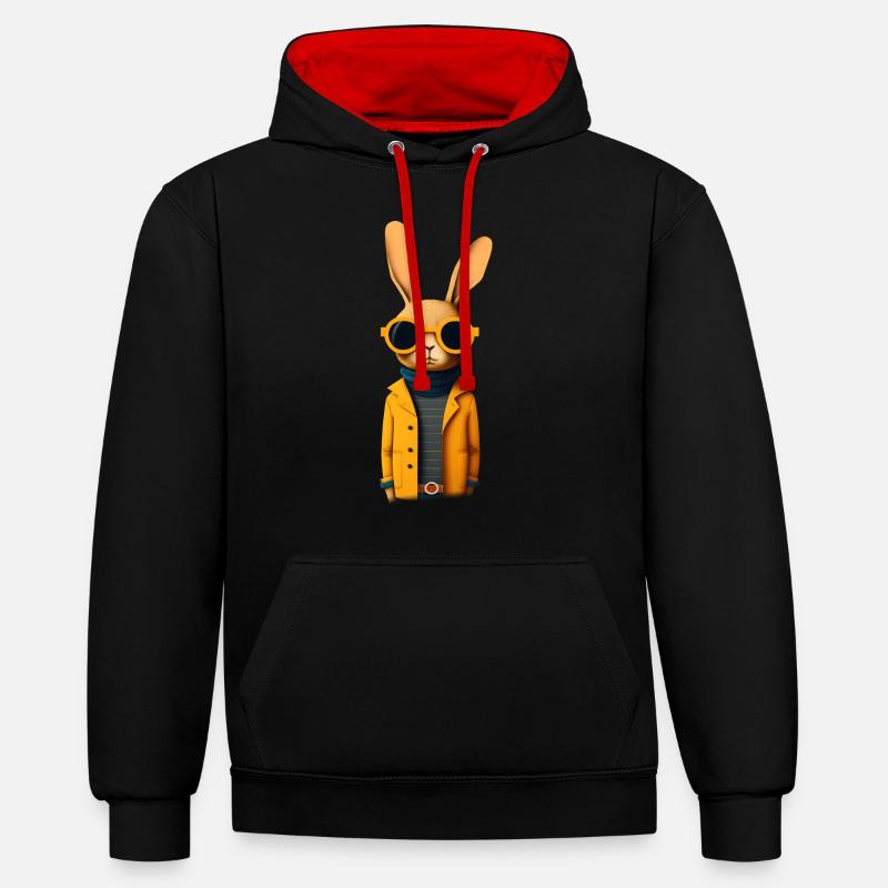 Lapin de mode - Sweat à capuche contrasté - noir/rouge