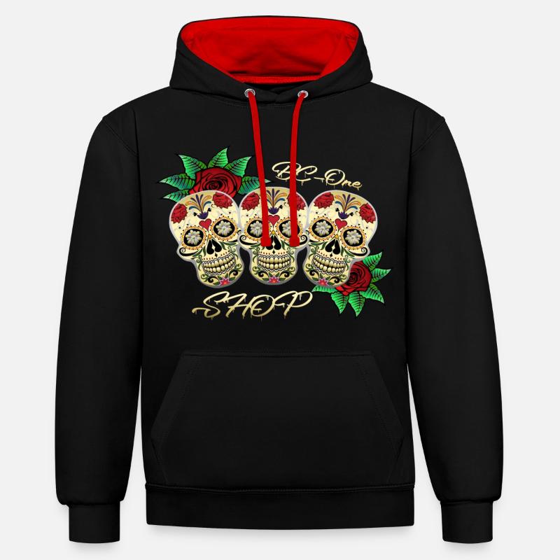 Crânes - Sweat à capuche contrasté - noir/rouge