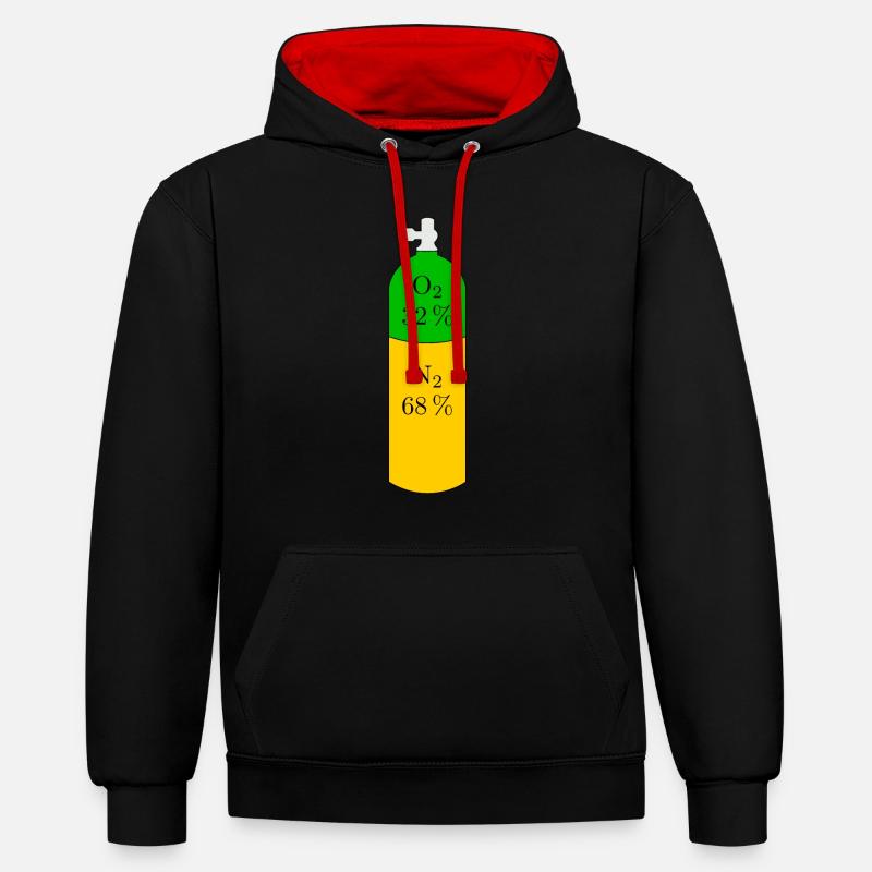 Bouteille de plongée nitrox - Sweat à capuche contrasté - noir/rouge