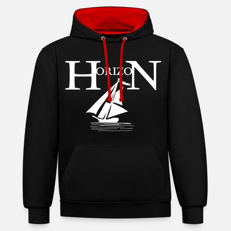 bateau blanc et horizon - Sweat à capuche contrasté - noir/rouge
