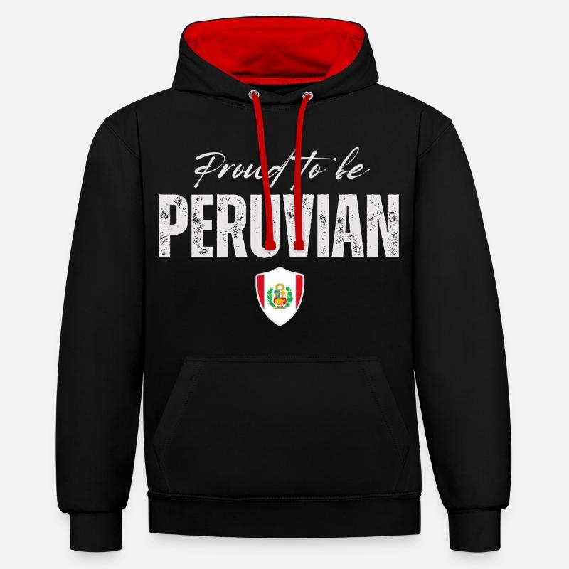Fier Péruvien, Fabriqué au Pérou - Sweat à capuche contrasté - noir/rouge