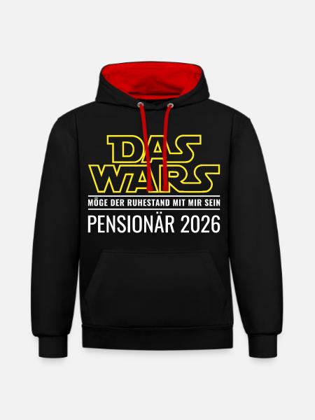 Pensionär 2026 Das wars Ruhestand Beamter Pension - Kontrast-Hoodie - Schwarz/Rot