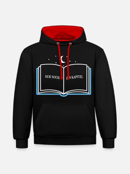 Bücherwurm Spruch - Kontrast-Hoodie - Schwarz/Rot