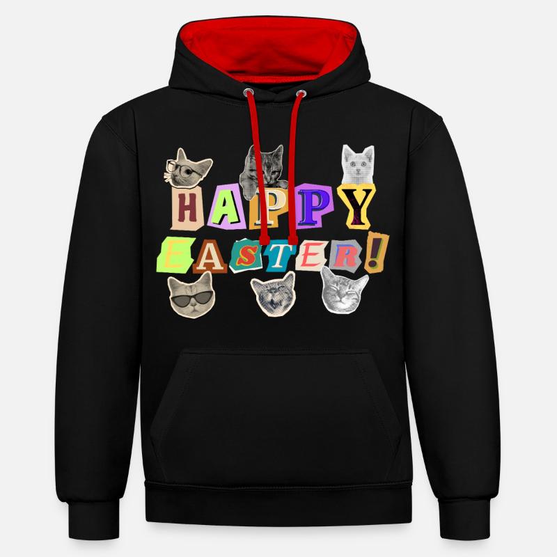 Joyeux chats de Pâques - Sweat à capuche contrasté - noir/rouge