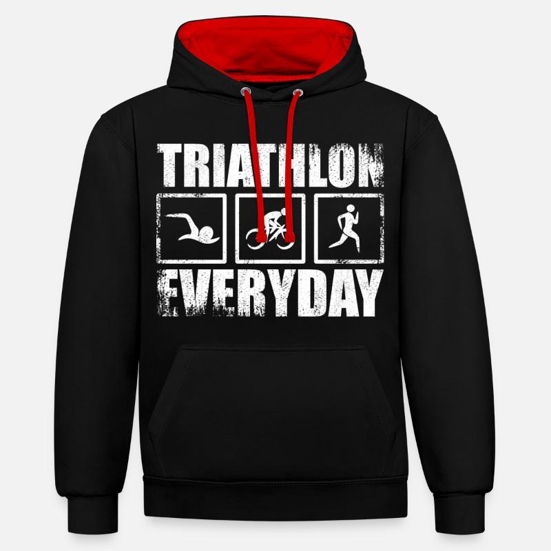Triathlon Routine - Sweat à capuche contrasté - noir/rouge