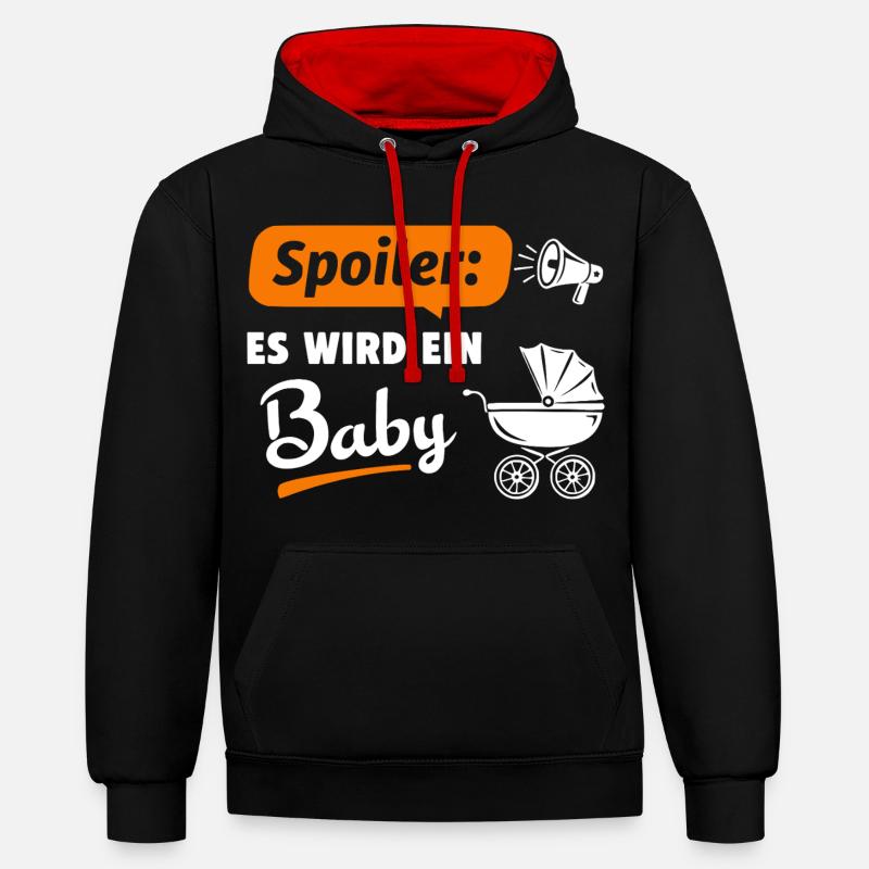 Spoiler: Es wird ein Baby - Kontrast-Hoodie - Schwarz/Rot