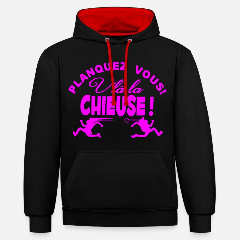 Planquez vous voilà la Chieuse - Sweat à capuche contrasté - noir/rouge