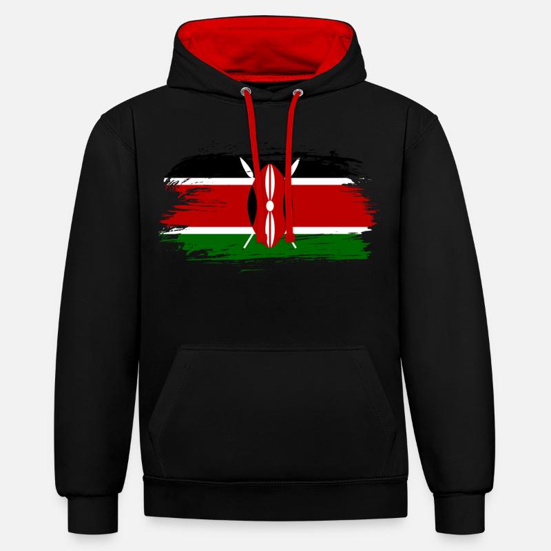 Drapeau du Kenya drapeau - Sweat à capuche contrasté - noir/rouge