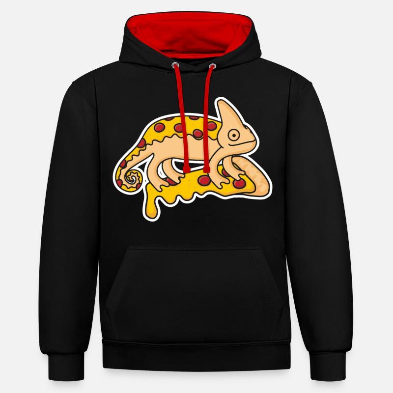 Caméléon Pizza Design - Sweat à capuche contrasté - noir/rouge