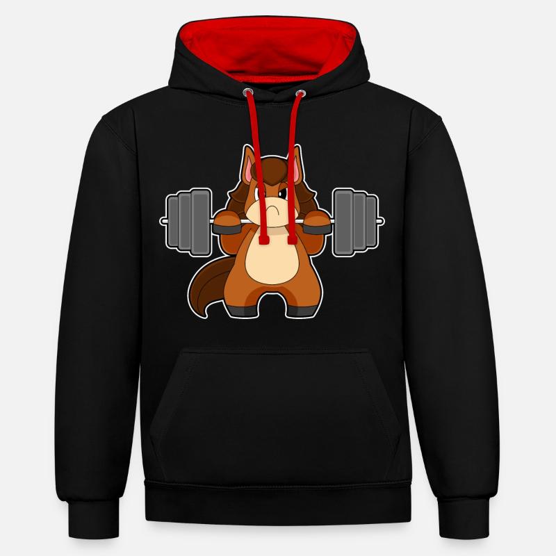 Bodybuilder cheval Bodybuilding avec haltères - Sweat à capuche contrasté - noir/rouge