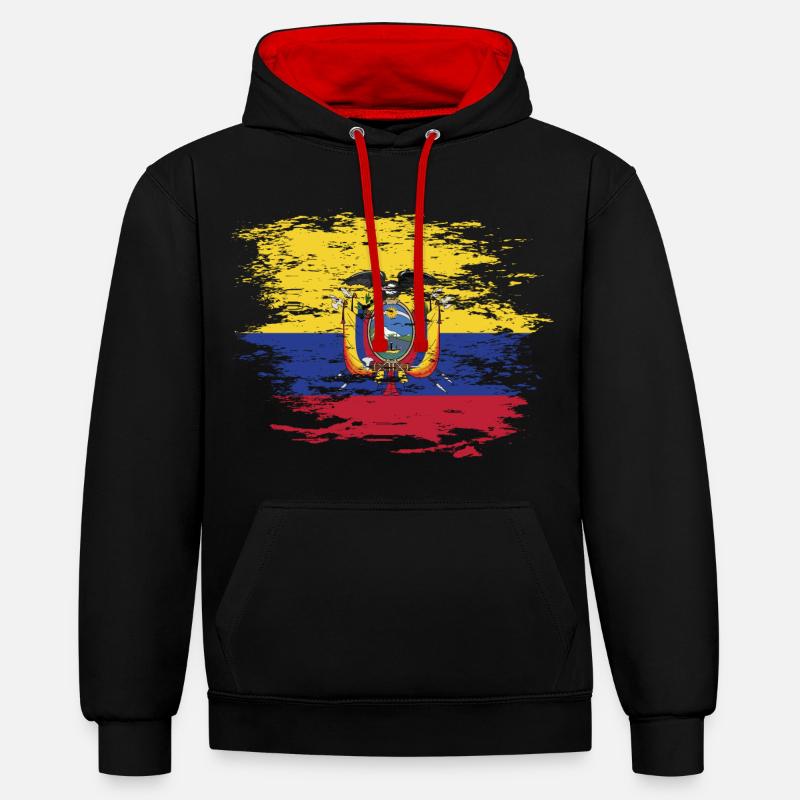 Drapeau de l'Équateur utilisé - Sweat à capuche contrasté - noir/rouge