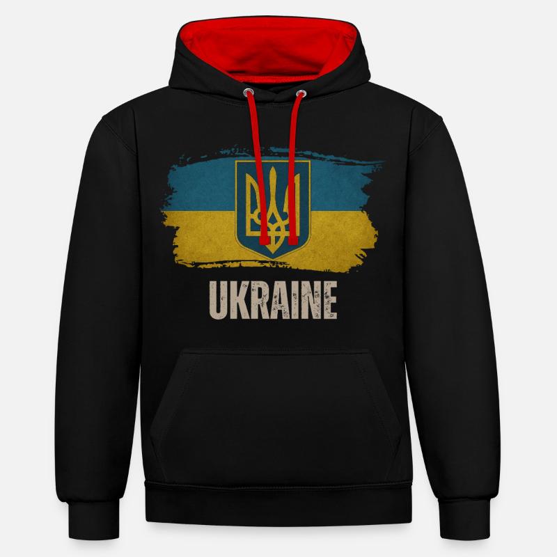 Drapeau de l’Ukraine, j’aime l’Ukraine - Sweat à capuche contrasté - noir/rouge