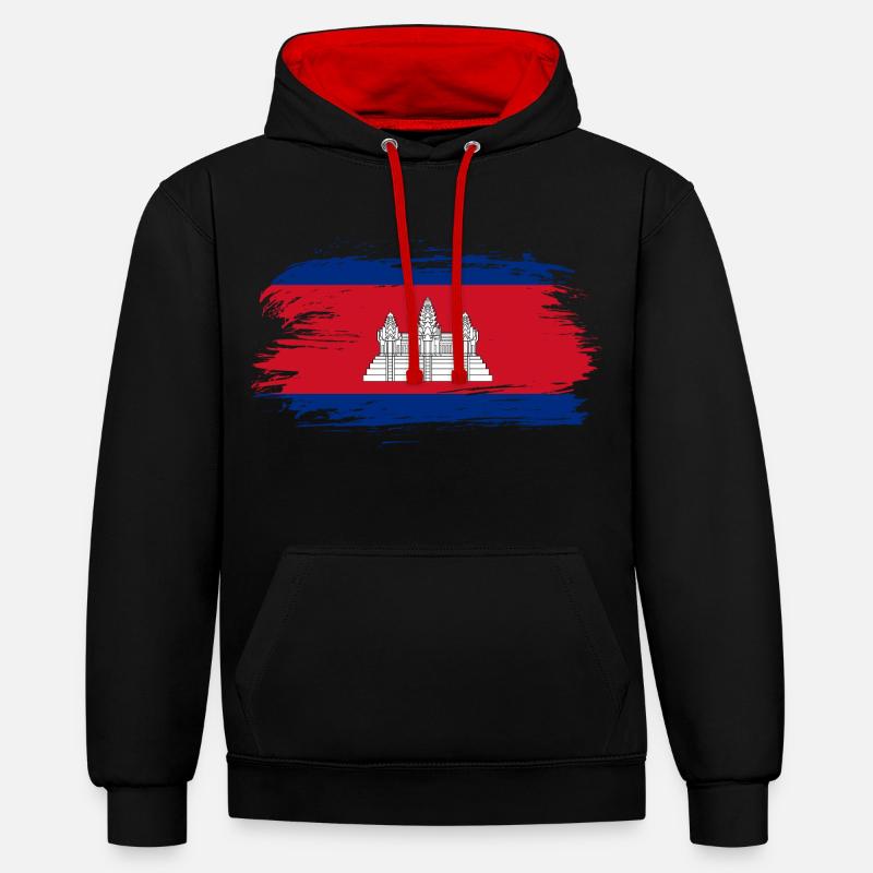 Drapeau du Cambodge drapeau - Sweat à capuche contrasté - noir/rouge