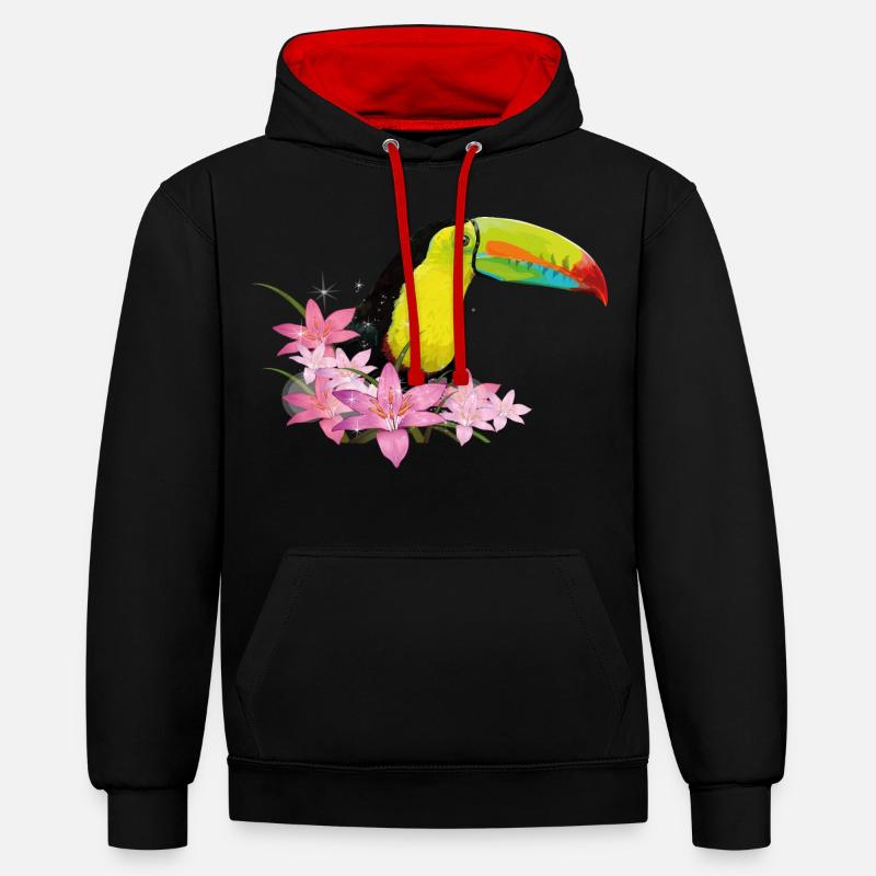 Toucan à bec vert - Sweat à capuche contrasté - noir/rouge