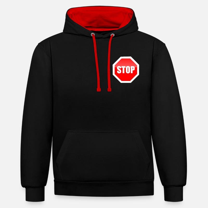 Impression graphique de plaque STOP rouge - Sweat à capuche contrasté - noir/rouge