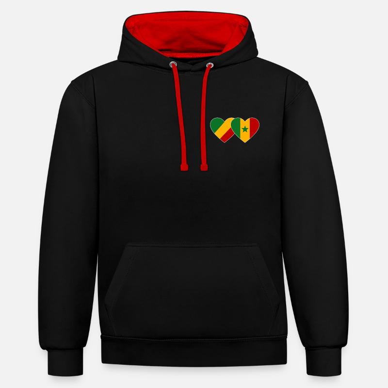 Kongo_Senegal_Flagge_Herz - Sweat à capuche contrasté - noir/rouge
