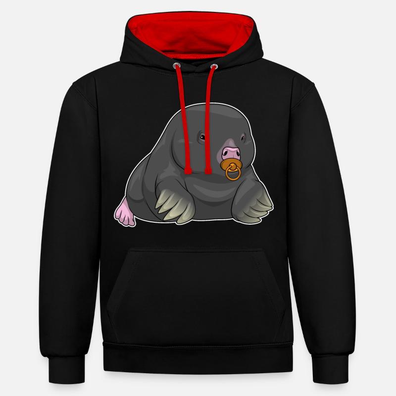 Sucette taupe - Sweat à capuche contrasté - noir/rouge