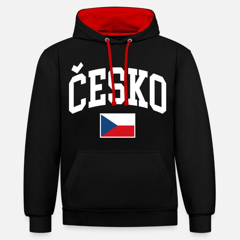 Drapeau de la République tchèque - Sweat à capuche contrasté - noir/rouge