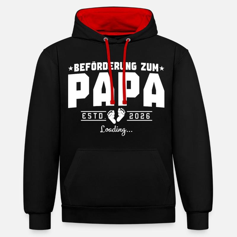 Papa 2026 loading Werdender Vater - Kontrast-Hoodie - Schwarz/Rot